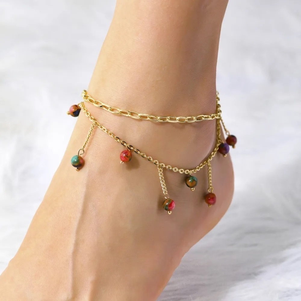 *NATHALIA* Gold x Multicolor Beaded Fashion Chain Anklet